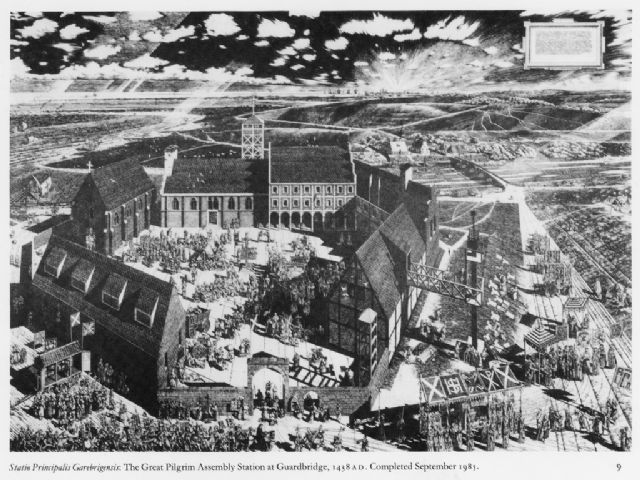 With thanks to Juryk Putter here is his impression of what the pilgrim's 'statio' may have looked like in the Middle Ages you can see the old Eden bridge in the top R.H. corner. With thanks to Juryk Putter here is his impression of what the pilgrim's 'statio' may have looked like in the Middle Ages you can see the old Eden bridge in the top R.H. corner.